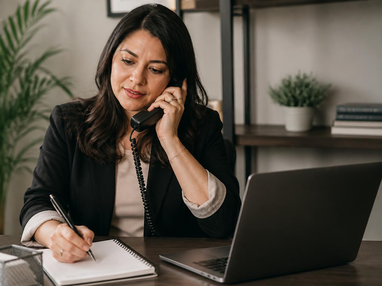 Salesperson making a promised follow-up call and noting the outcome.